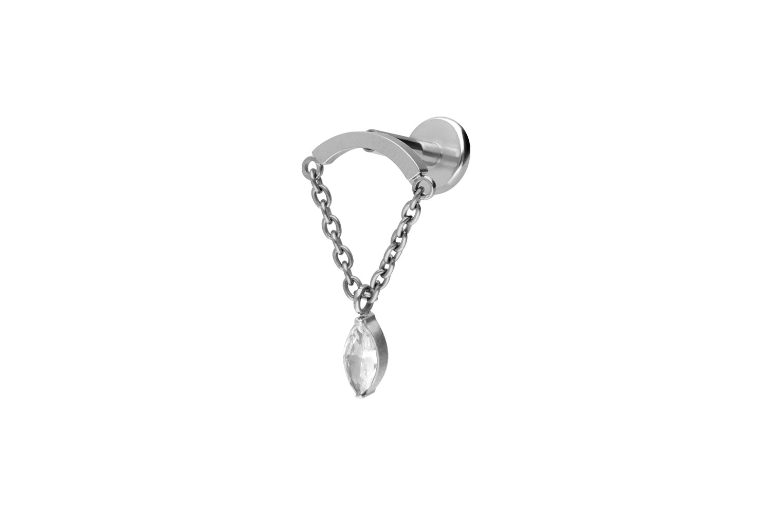 Titan Labret Piercing mit Innengewinde BOGEN + KETTE + KRISTALLTROPFEN